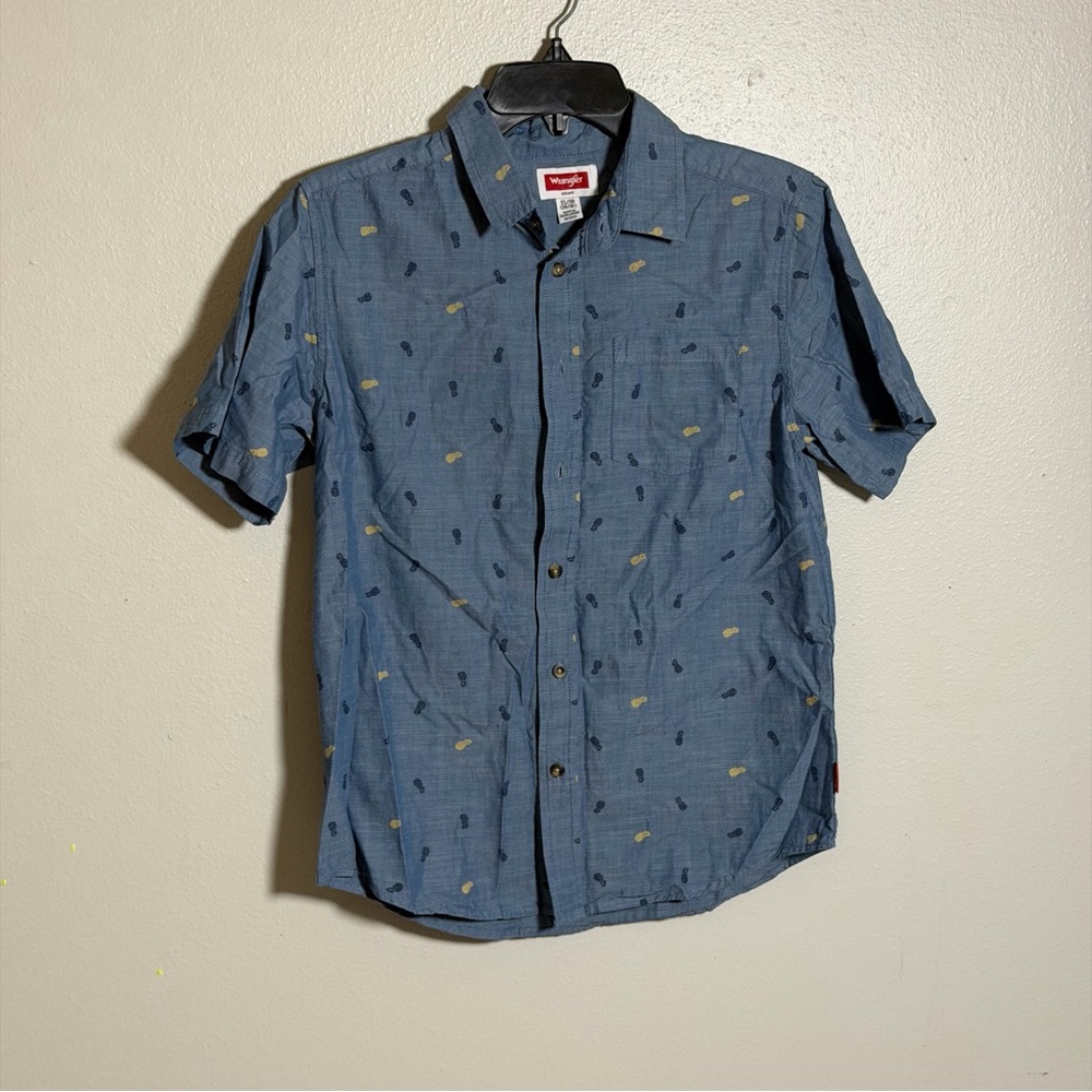 Wrangler Kids‎ Boys Blue Short Sleeve Button Shirt Pineapple Print size XL